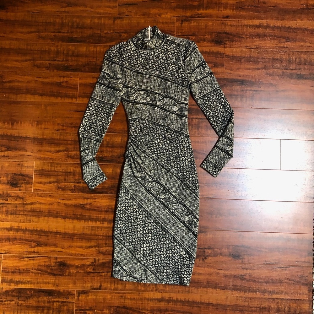 Cache Python Print Bodycon Ruched Waist Turtleneck Dress XS - Picture 4 of 11